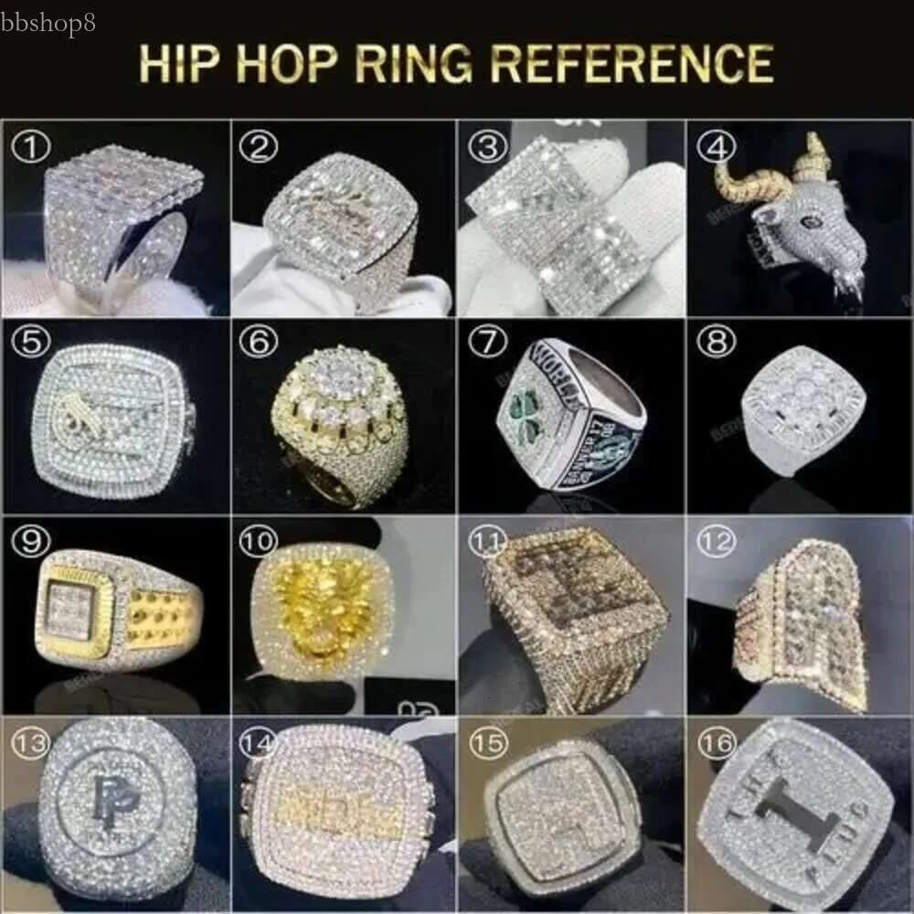 Pass Tester Cuban Chain Style 14K Solid Gold Moissanite Hip Hop Ring Iced Out Round Brilliant Cut Vvs Dia Band