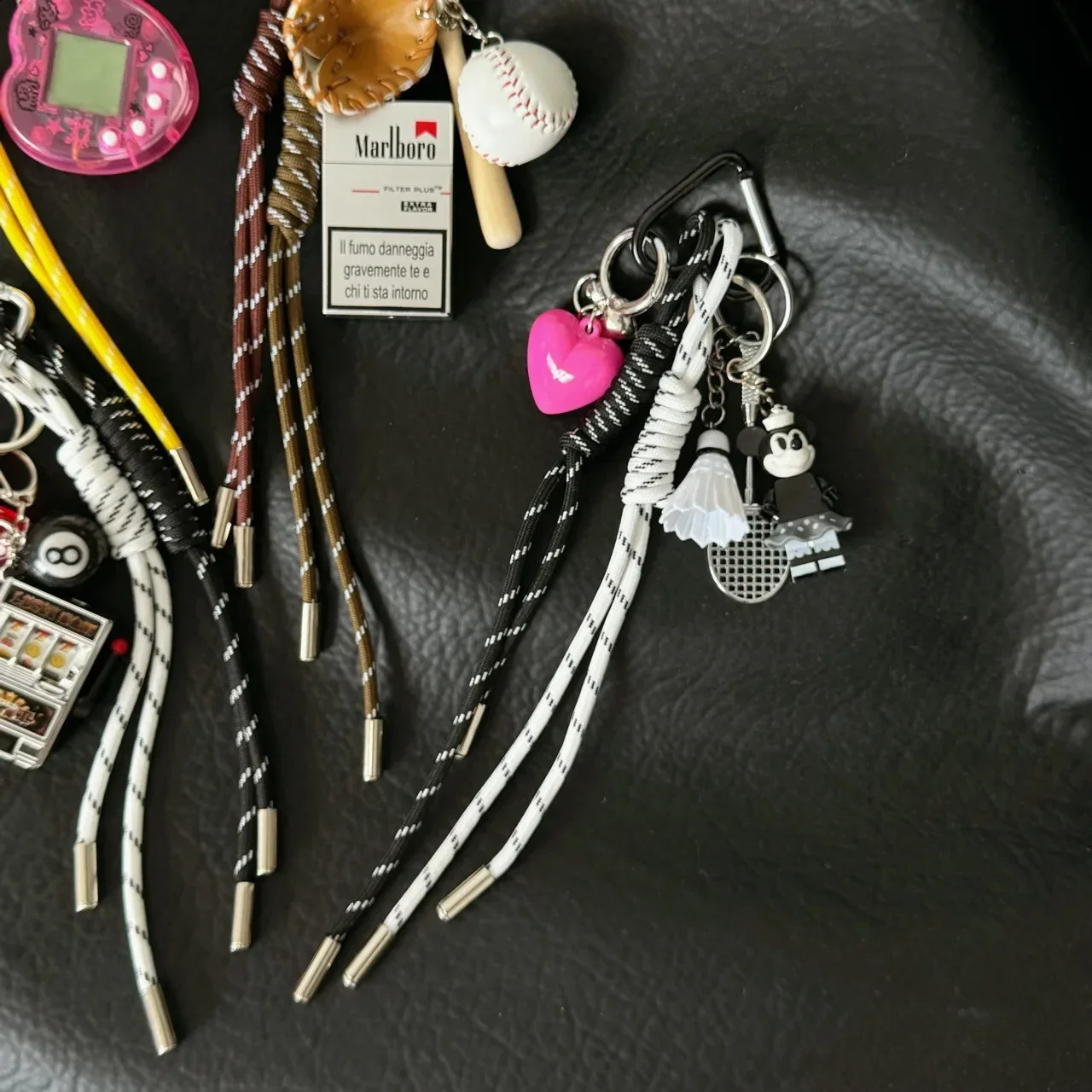 Small niche personalized baseball car keychain bag pendant handmade couple woven hanging rope bag hanging250114