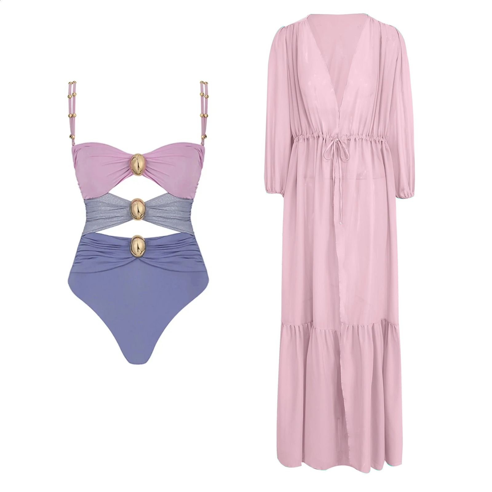 Sexy One Piece Swimsuit and Cover up Cut Out Swimwear Women Swimsuit Push Up Bathing Suits Beach Wear Summer Monokini 250116