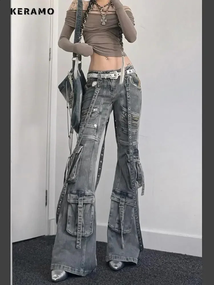 Womens Y2K Slim Fit Laceup Denim Trouser Washed Vintage Classic Emo Casual Pants Grunge Street Retro High Waist Pockets Jeans 250121