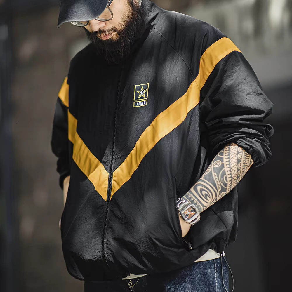 Maden Retro Training Outdoor IPFU Sports Contrasting Loose Stand-Up Collar Zipper Design Jacket For Men's Autumn