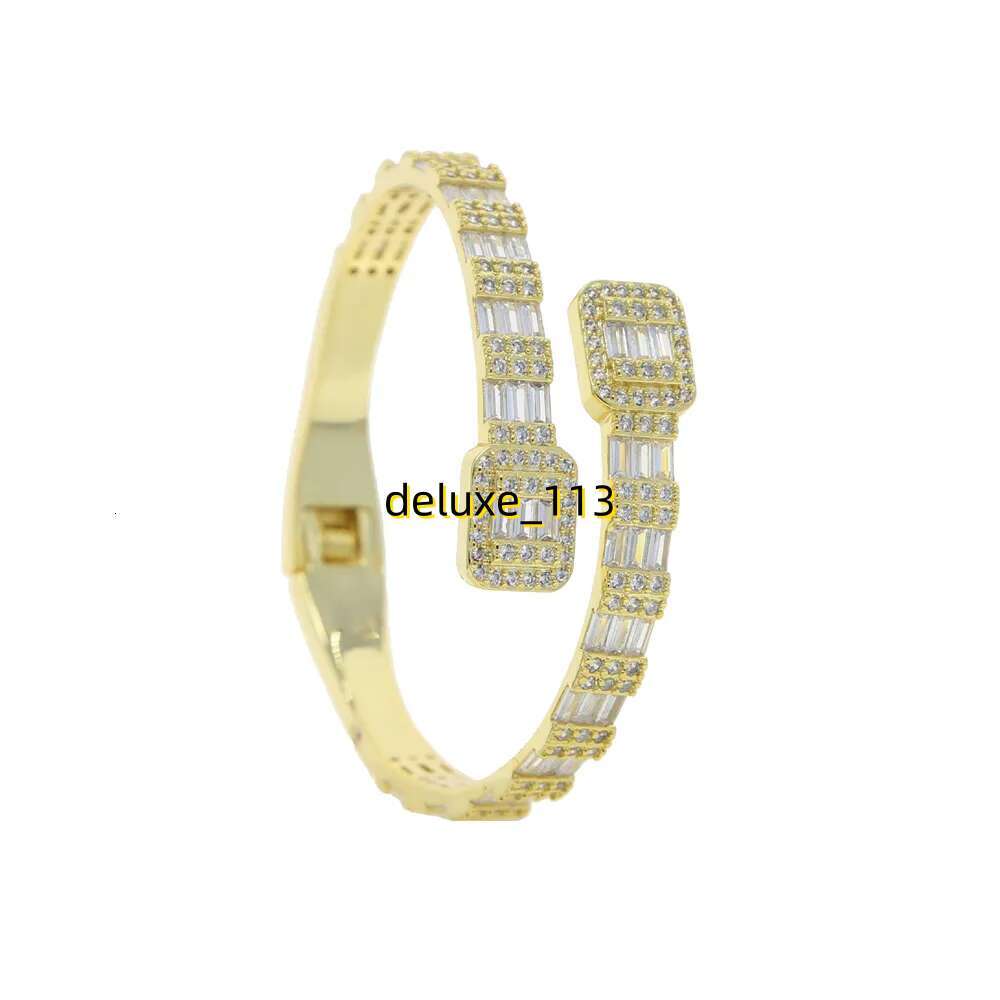 Iced Out Baguette Open Cuff bracelet Bangle Micro Paved Bg Square Cubic Moissanite Bracelet Rapper Punk Jewelry for Women