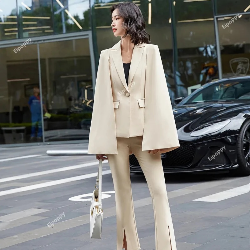 2024 Women Bat Sleeve Pant Suit Latest Fashion Ladies Jacket Blazer and Trousers Red Apricot Black 2 Piece Set 250114