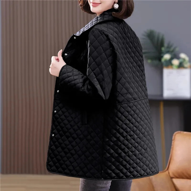 Spring Autumn Retro Comfort Versatile Rhombic lattice Ligh Cotton Loose Women Parkas Down Jacket Warm Coat Female 250108