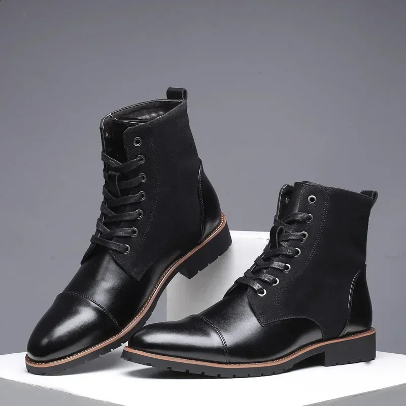 er Fashion Casual Boots for Men Big Size Solid Color Lace Autumn Winter Ankle Boots Male er Leather Shoes Male 250120