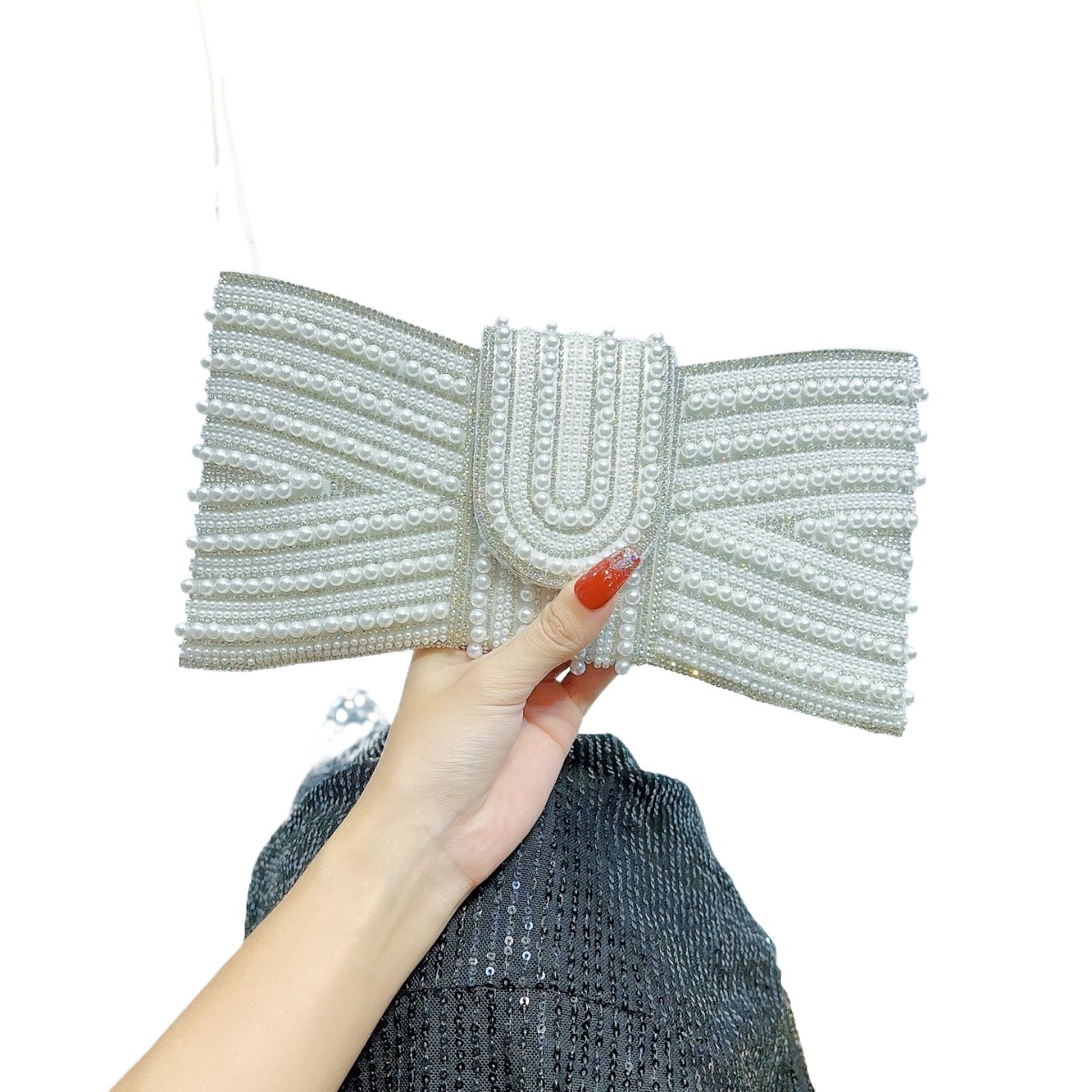 New High-End Handbag With Pearl Shoulder And Diagonal Cross, Ladies' Bag, Socialite Butterfly Dinner Bag