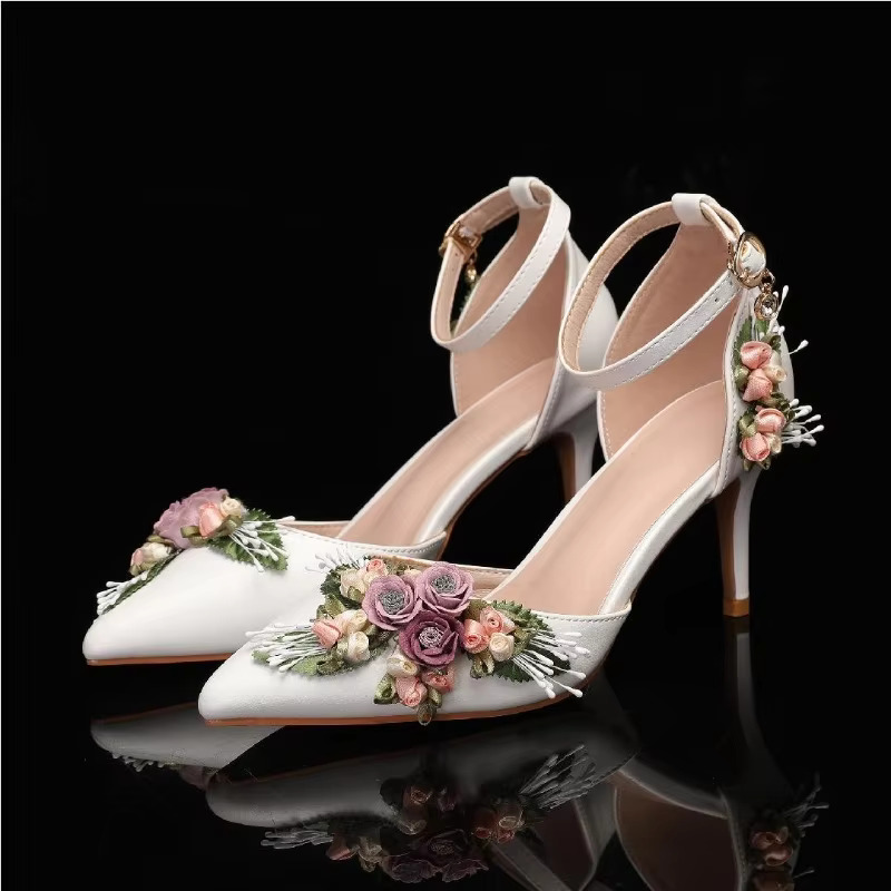 New Pointed End Wedding Banquet Wer White High-Heeled European American Fashion Solid Color Bridesmaid Single Shoes 43