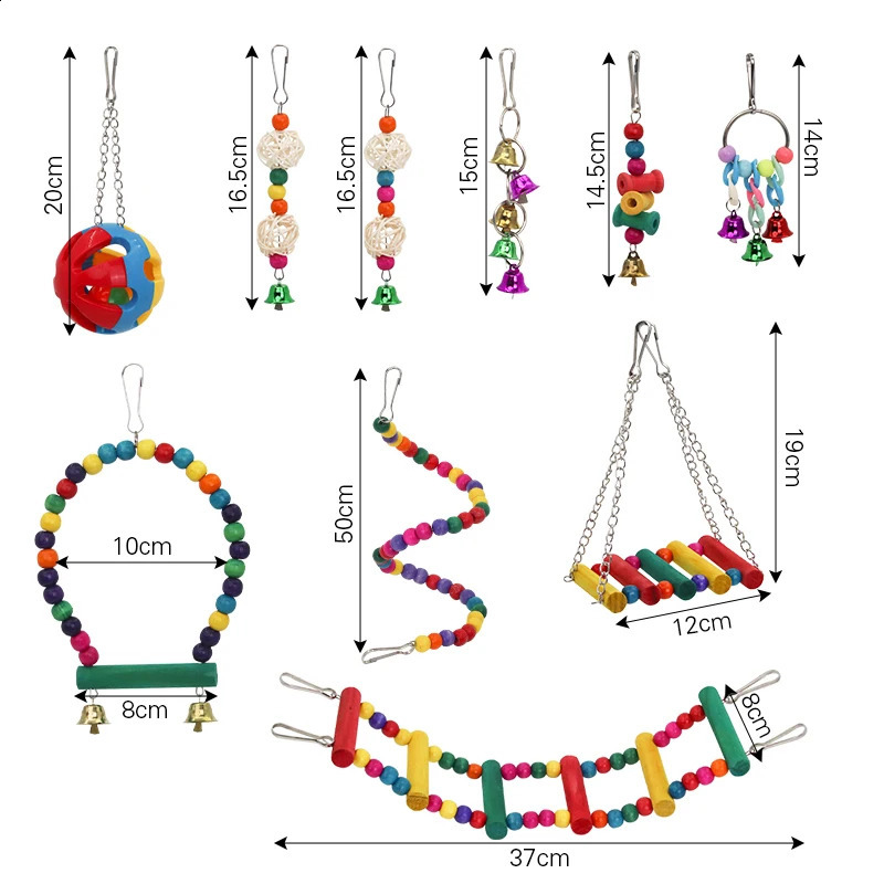 Parrot Bird Toys Bird Cage Swing Stand Small Parrot Hanging Hammock Parrot Bite Toy Set Bird Supplies Parrot Cage Bell Perch Toy 250121