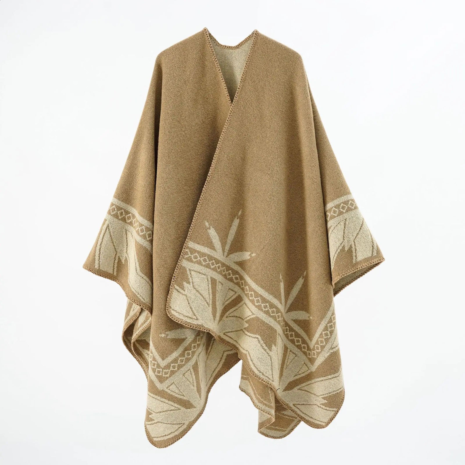 Autumn Winter Geometric Stripe Pattern Cashmere Warm Casual Women Shawl Poncho Capes Lady Coat Black 250121