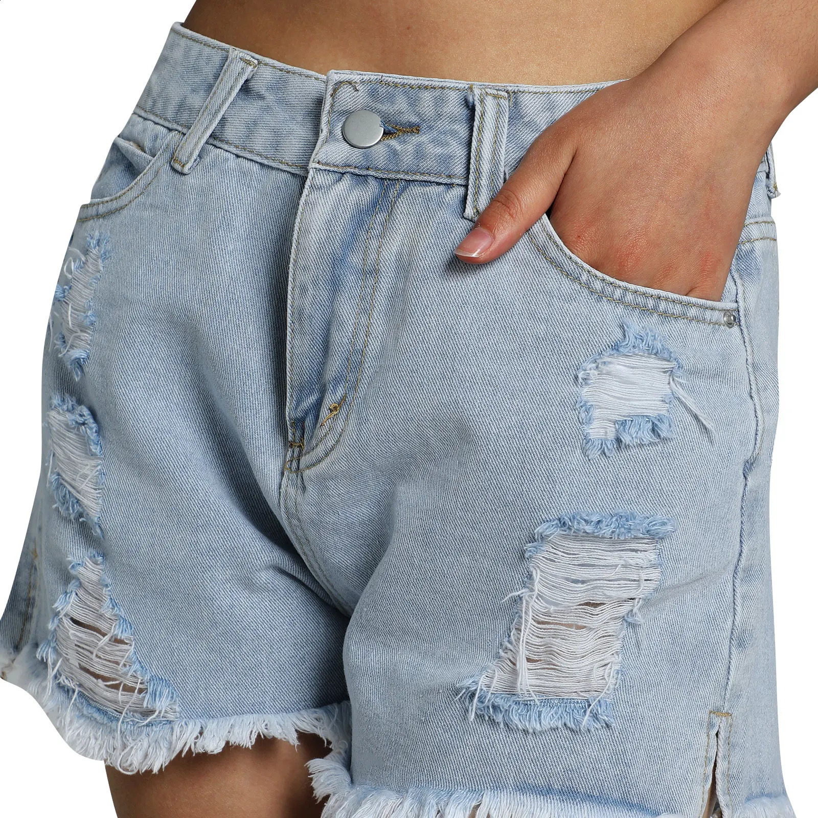 Women Ripped Denim Shorts Summer Fashion Girls High Waist Rough Selvedge Loose Jeans Female Casual Short Trousers Streetwear 250118