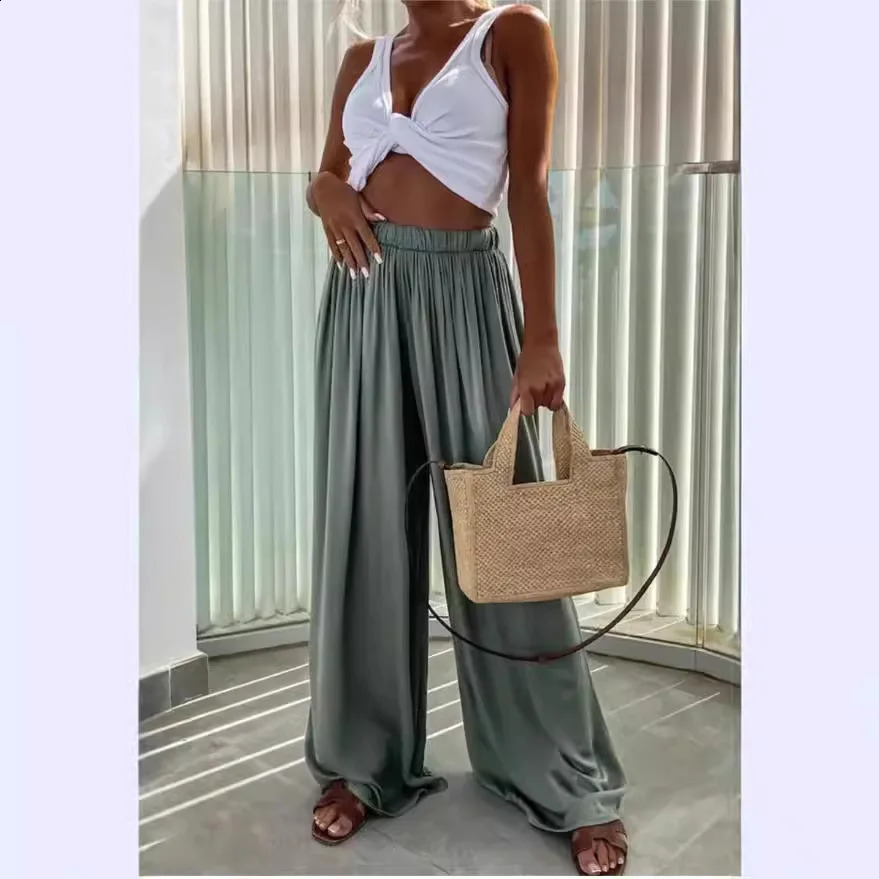 Womens Casual Wide Leg Pants with a Drooping Feel 250117