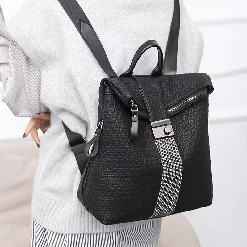 New Ms Designer Women Capacity Leather Black Backpack Casual High Quality School Backpacks For Girls Travel Bagpack