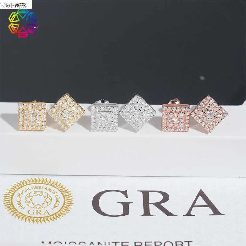 Dia hair high-end feel for girls sier full inlaid moissanite square trendy earrings can be tested with dia pen and GRA certificate