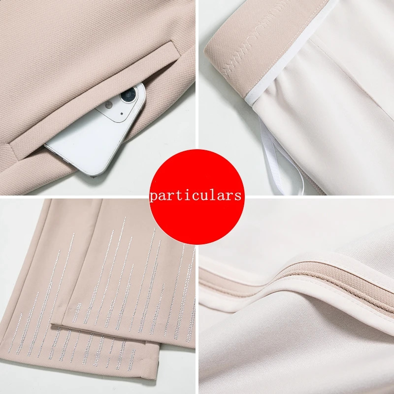 Spring Micro La Casual Pants Womens Elastic Waist High Diamond Temperament Middle aged Mom Trumpet Fishtail Pant 250108