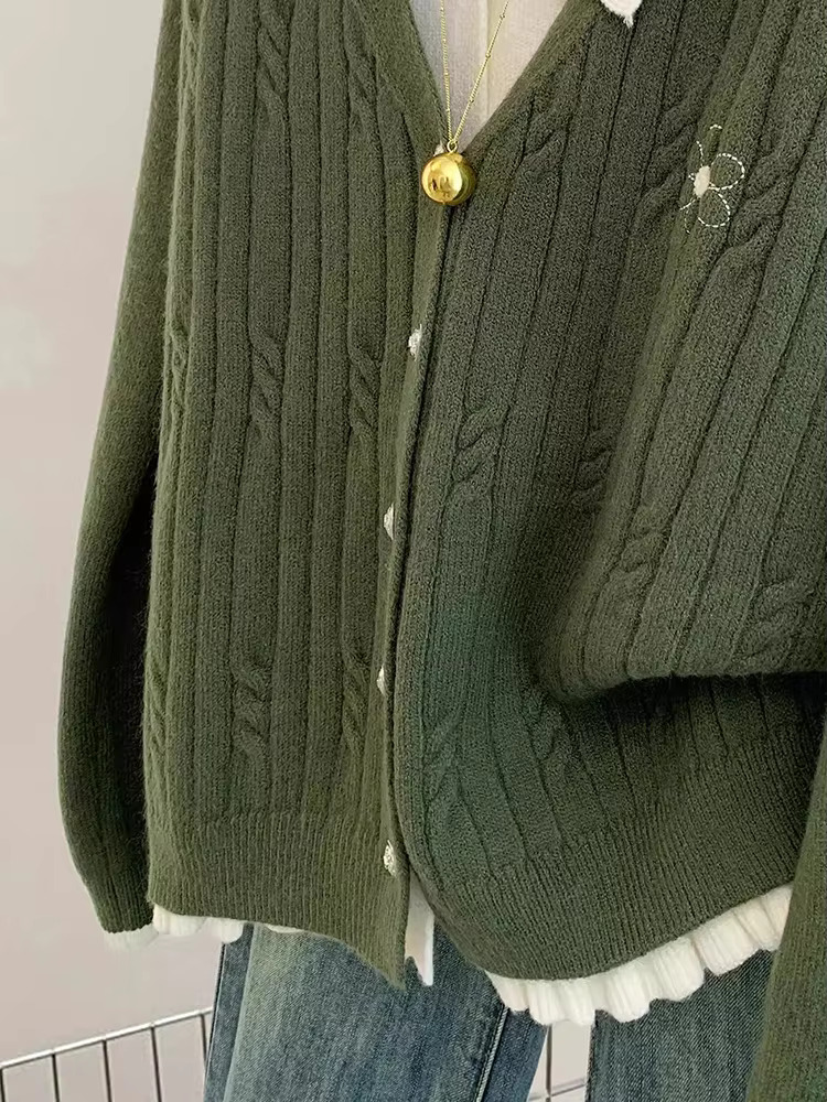 Korean Style Casual Women Lapel Fake Two Pieces Long Sleeves Knitted Cardigan Chic Sweater Coat Autumn Winter New