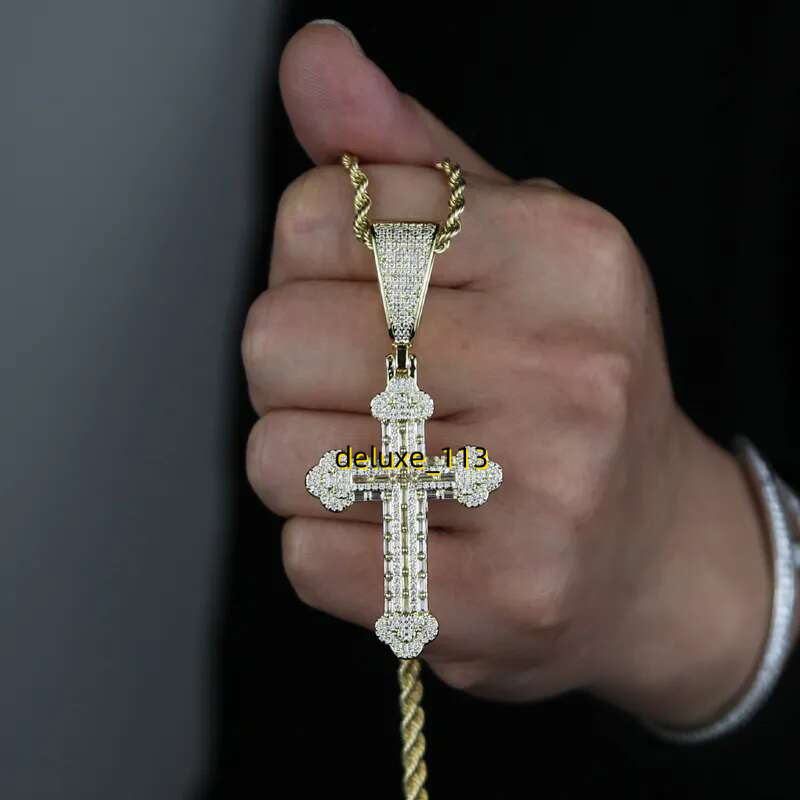 Hip Hop Iced Out Bg Sparking 5A Cubic Moissanite CZ Cross Pendant Tennis Chain Necklace fashion Jewelry Gifts for Men boy