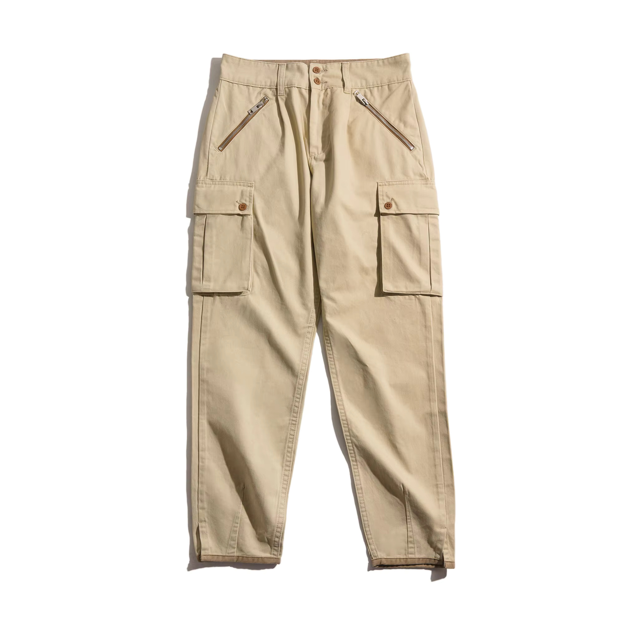 Maden American Vintage Khaki Mountain Washed Mid Waist Straight Leg Casual Pants Men's Trendy Long