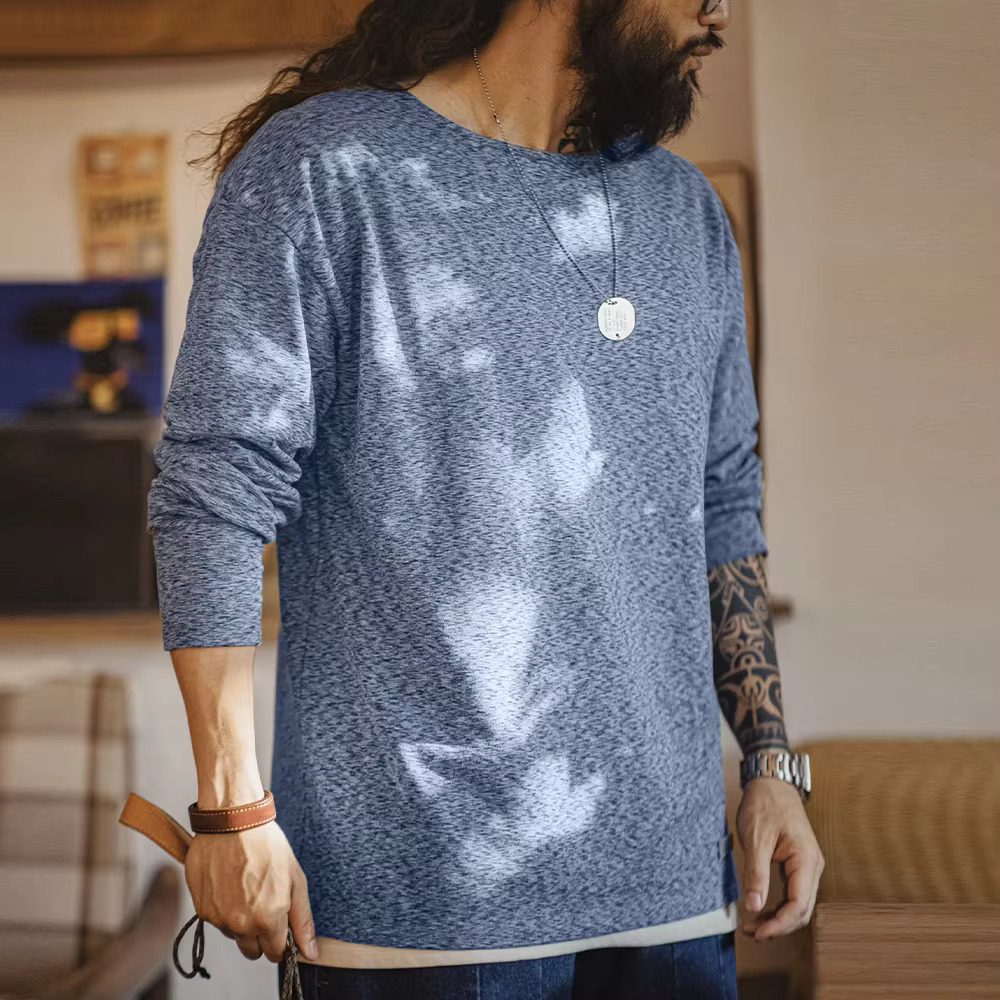 Maden Vintage Double-Sided Brushed Fleece Long-Sleeved T-Shirt Warm Inner Round-Neck Base Layer Shirt Men's Fall Pullover