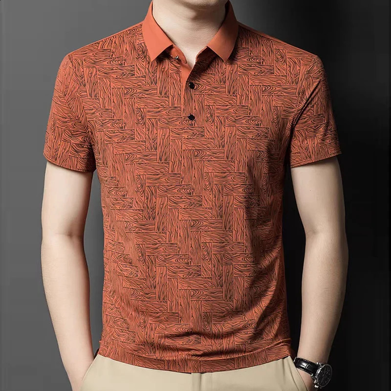 Summer Fashion Smart Casual Versatile Quick Drying Short Sleeve Polo Shirt Mens Lapel Button Patchwork Print Loose Thin Top 250118