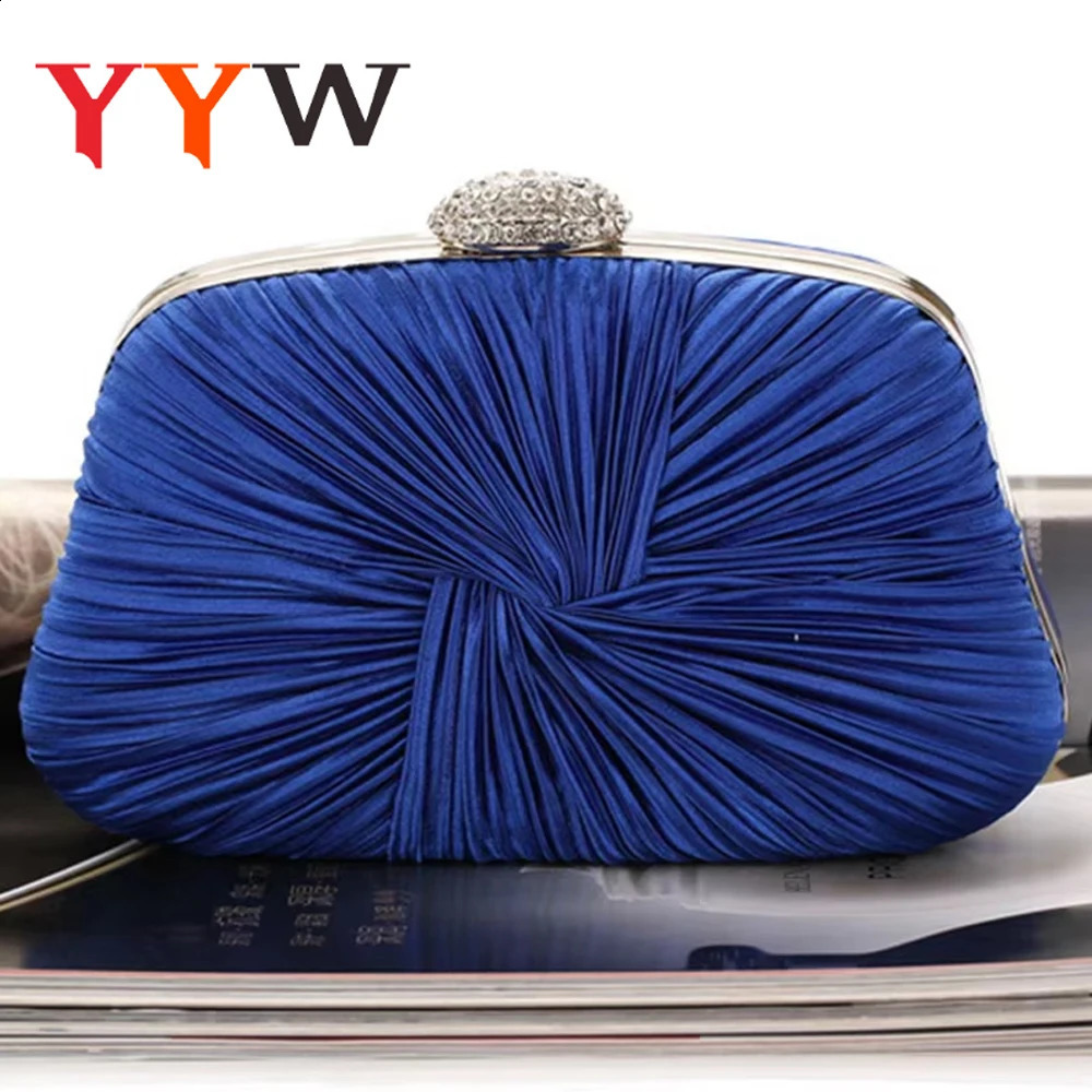 Royal Blue Pleat Pillow Shaped Clutch Bag Elegant Clutch With Chain Rhinestone Hasp Wedding Bridal Party Purse 250122