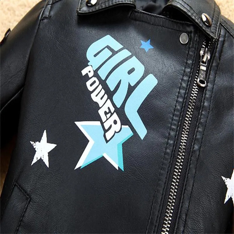 Infant Girls Jacket Coat Kids Leather Jacket Girls Spring Autumn Waterproof Windproof Coat Printing Star Letters Pattern Jacket 250113