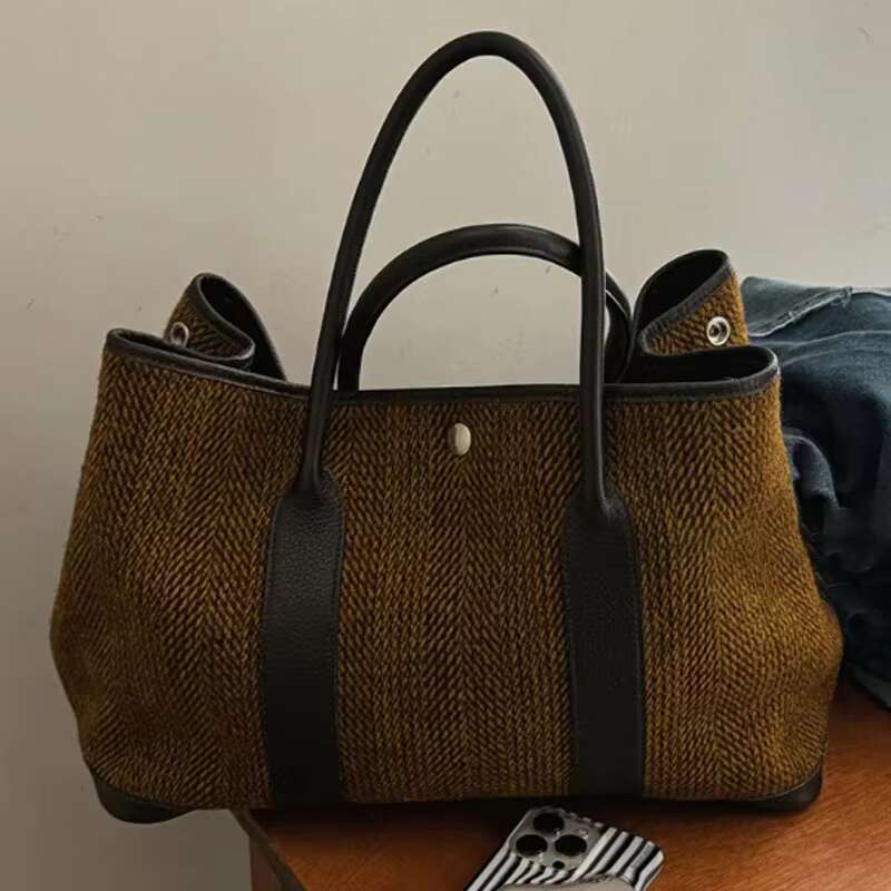 Vintage Woolen Casual Handbag Tote Women 2024 New Large Capacity Shoulder Bag