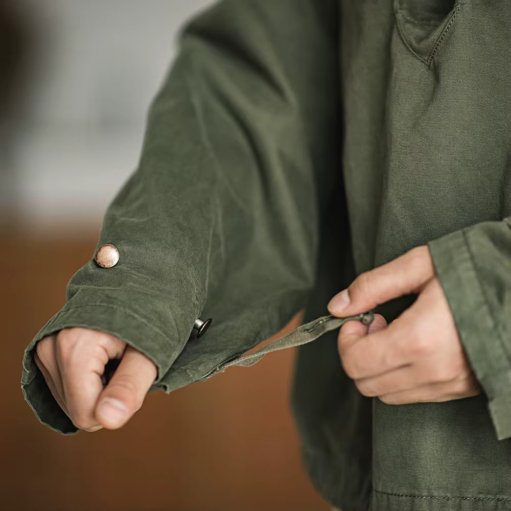 Maden Retro Green Deck Jacket Hooded Sweatshirt Wtih Drawstring Collar Cuffs Adjustable Design Windbreaker Pullover For Men