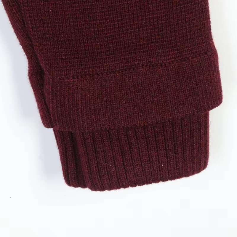 Wine Red Knitted With Contrast Collar 2025 Autumn Short Sweater Coat Women Fashion Bury Cropped Cardigan Thick Tops