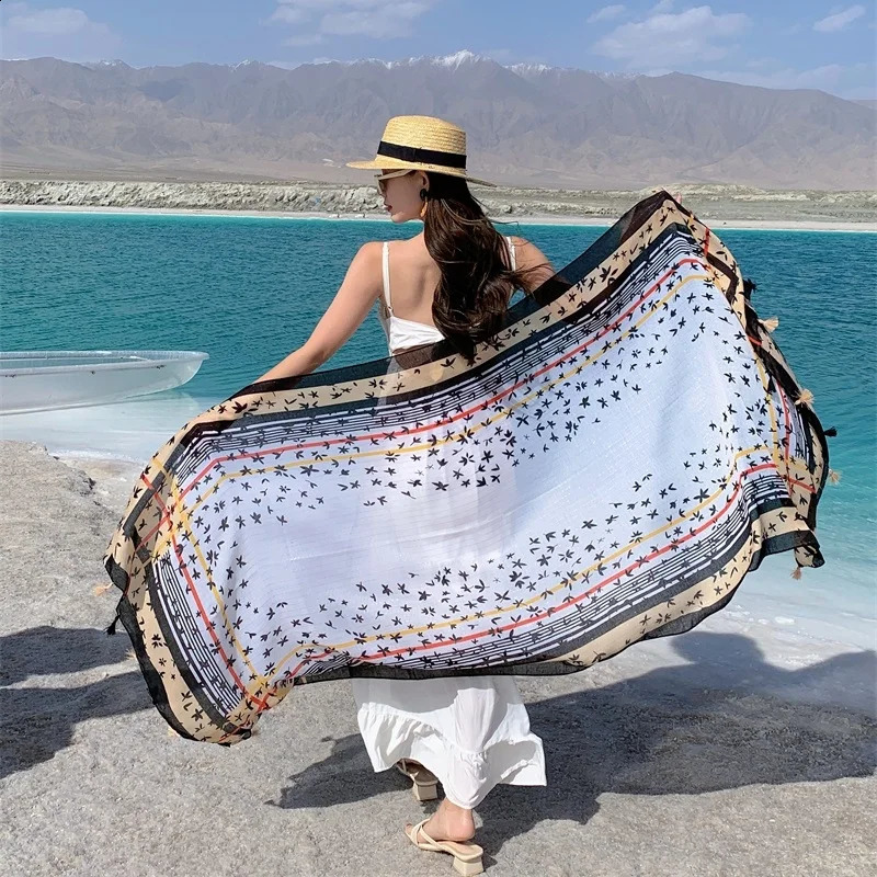 90x180cm Thinness Travel Beach Sunscreen Scarve Bikini Large Shawl Sarong Wrap Scarf Women Brazilian Swimsuit Bathing Cover-ups 250120