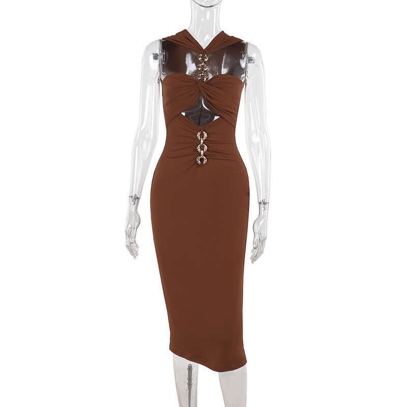 Women's Wear Dress Metal Hanging Neck Sexy Hollow Strap For Women's New Style Spicy Girl Fashion Long Dress