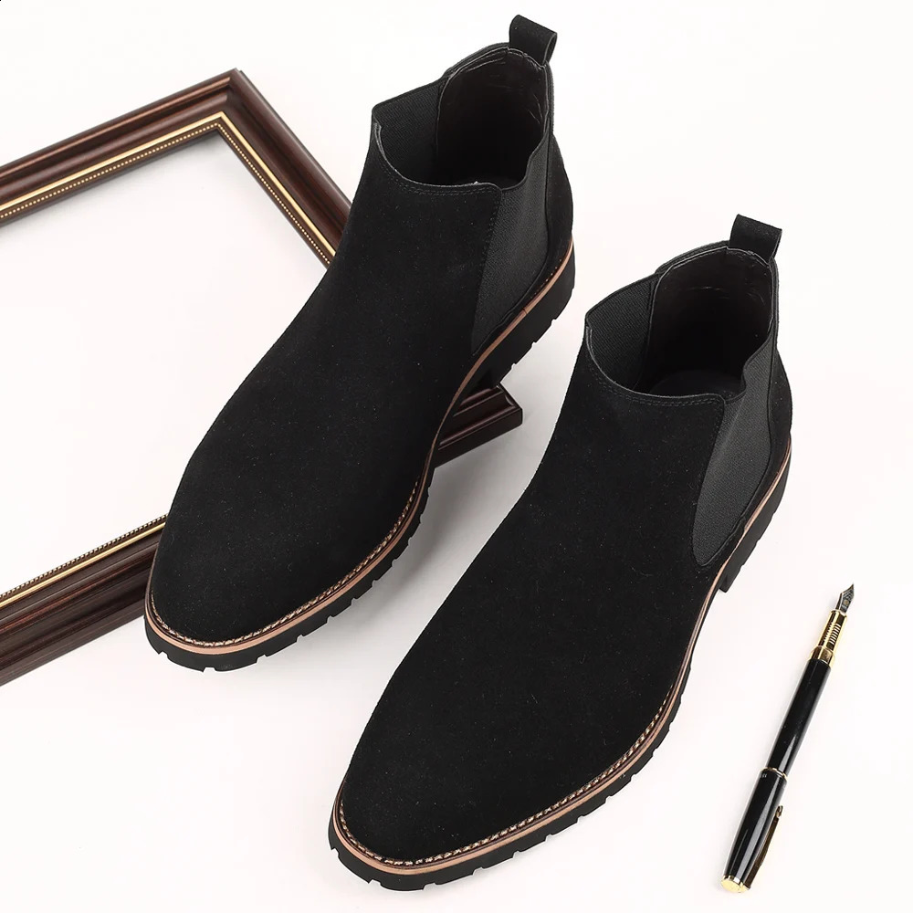 Fashion Mens Ankle Boot Leather Mens Chelsea Boots Men Shoes Casual Black Sleeve Boots Outdoor High Top Wedding Shoes Male 250120