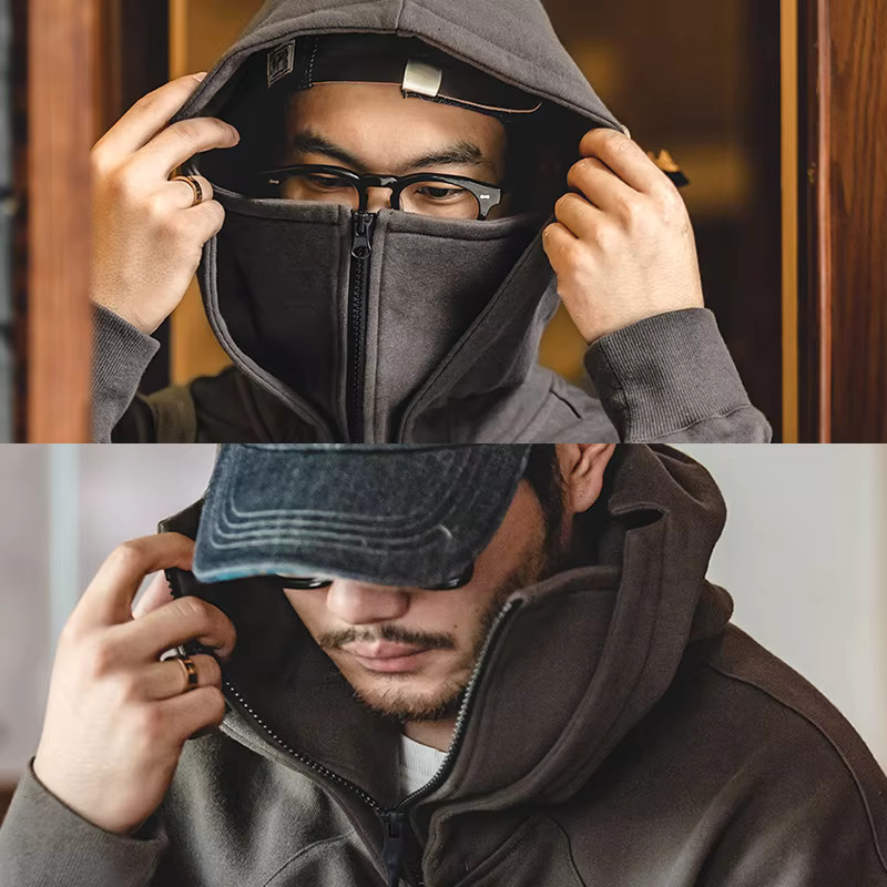 Maden American Sweater Mask Hoodie Zipper High Street Hine Coat Men's Autumn Casual Cityboy Special Design Pullover