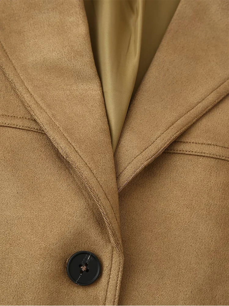 autumn womens clothing European and American style fashionable versatile suede single-breasted suit jacket 250114