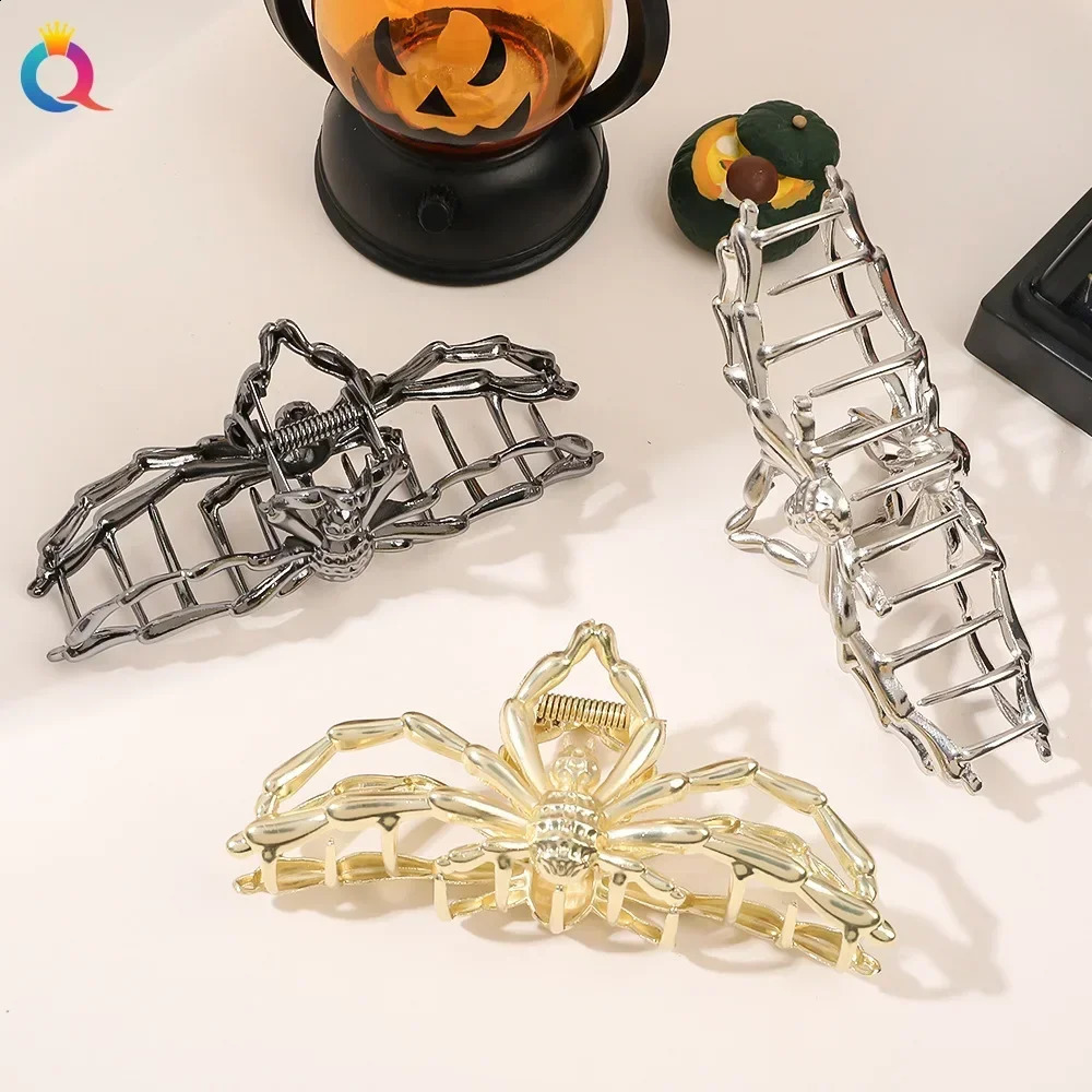 Halloween Spider Hair Clip Large Womens Personalized Funny Gripper Hollow Metal Hairpin Holiday Party Hair Accessory Gift 250120