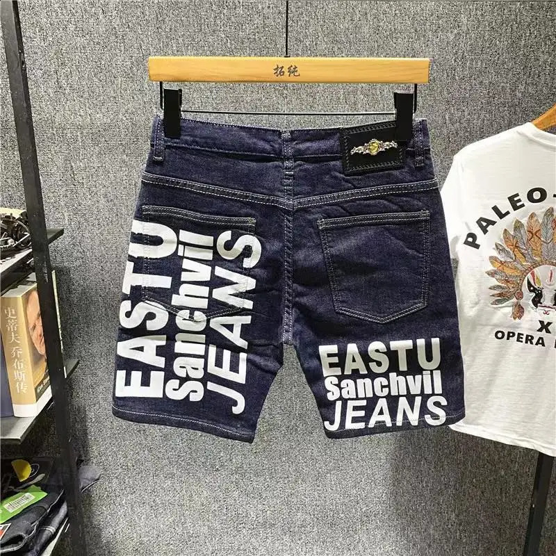 Summer Casual Denim Shorts for Men Knee Length Jeans Embroidery Trendy Slim Pants Korean Style Black Short 250121