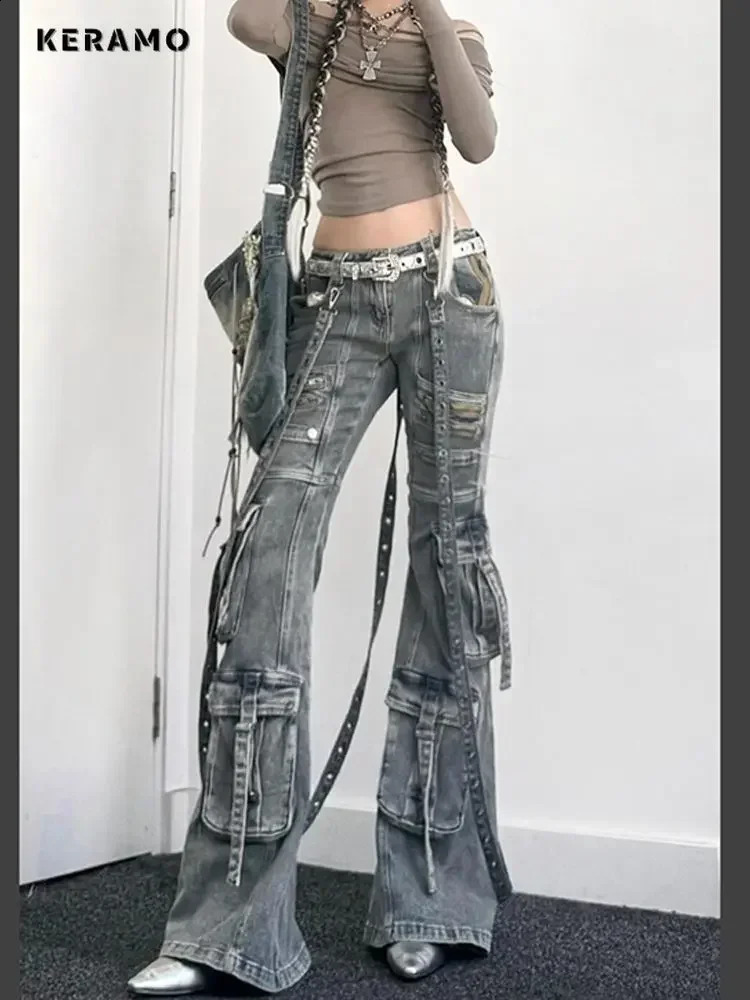 Womens Y2K Slim Fit Laceup Denim Trouser Washed Vintage Classic Emo Casual Pants Grunge Street Retro High Waist Pockets Jeans 250121