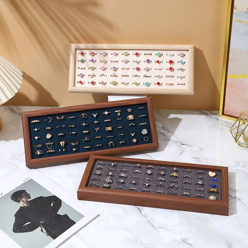 1pc Fashion Velvet 50 Slots Ring Display Tray Large Capacity Rings Earrings Cufflink Jewelry Storage Trays Holder Showcase Props 250117