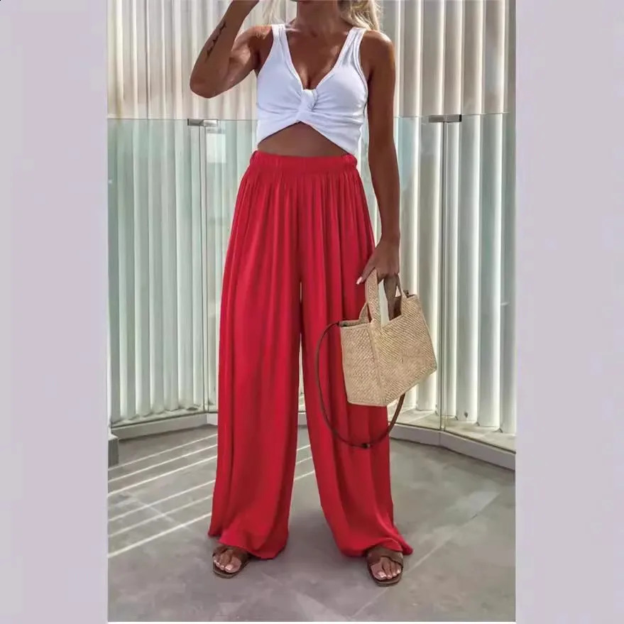 Womens Casual Wide Leg Pants with a Drooping Feel 250117