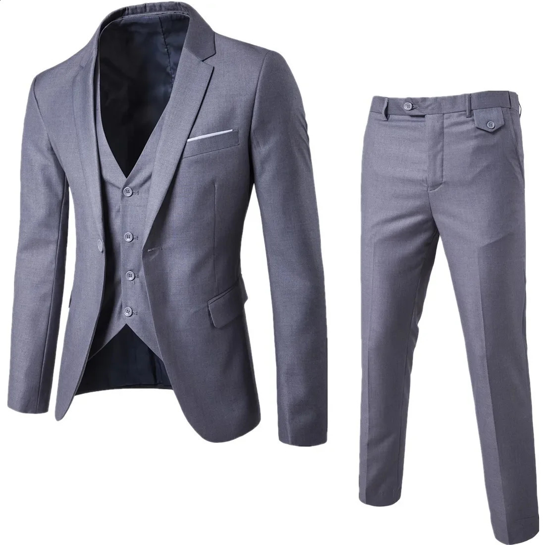 Men Blazers 3 Pieces Sets Elegant 2 Suits Wedding Business Jackets Vest Pants Blue Coats 2023 Formal Korean 250115