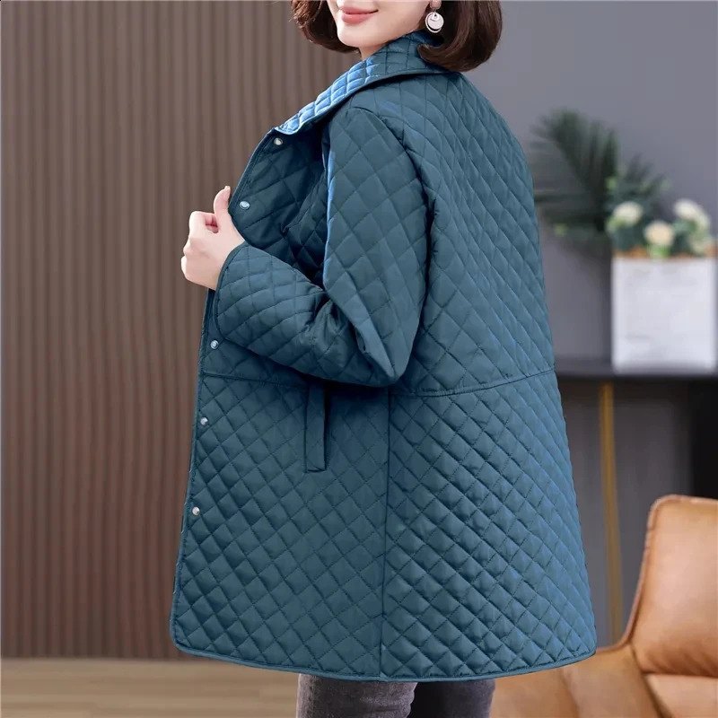 Spring Autumn Retro Comfort Versatile Rhombic lattice Ligh Cotton Loose Women Parkas Down Jacket Warm Coat Female 250108