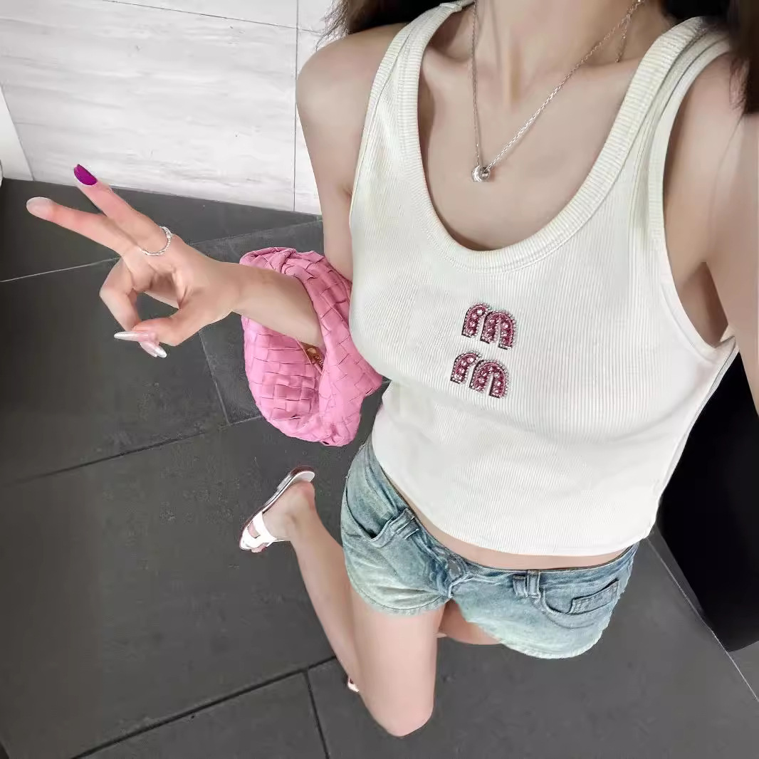 Womens Sleeveless Clothes mm T Shirt Sexy Halter Tops Party Crop Top Tank Spring Summer Backless Shirt Diamond-studded Short Beige Suspender Foundatio
