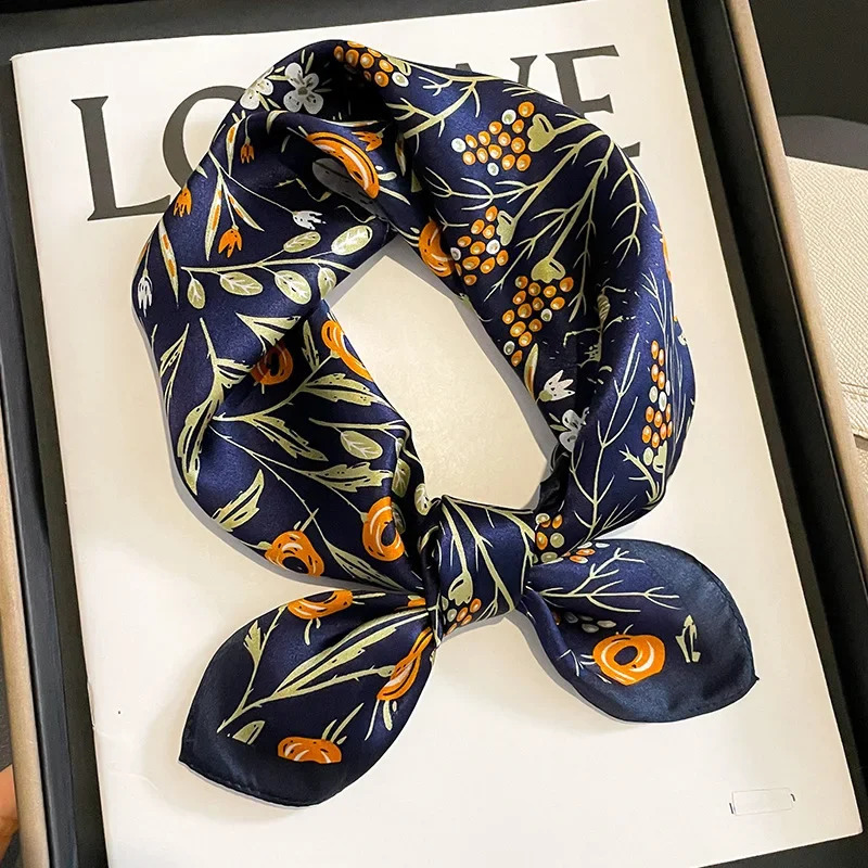 53cm Women Pure Silk Scarf Square Neck Kerchief Bandana Female Floral Hairbands Small Real Silk Satin Scarves 250117