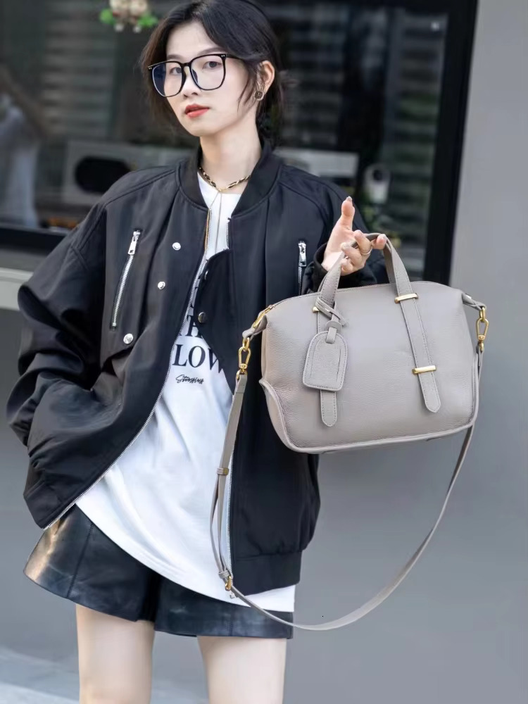 Winter Dark Red Green Pillow Tote Large Natural Cow Leather Women's Handbag Fashion All-Match Quality Ladies Shoulder Bag