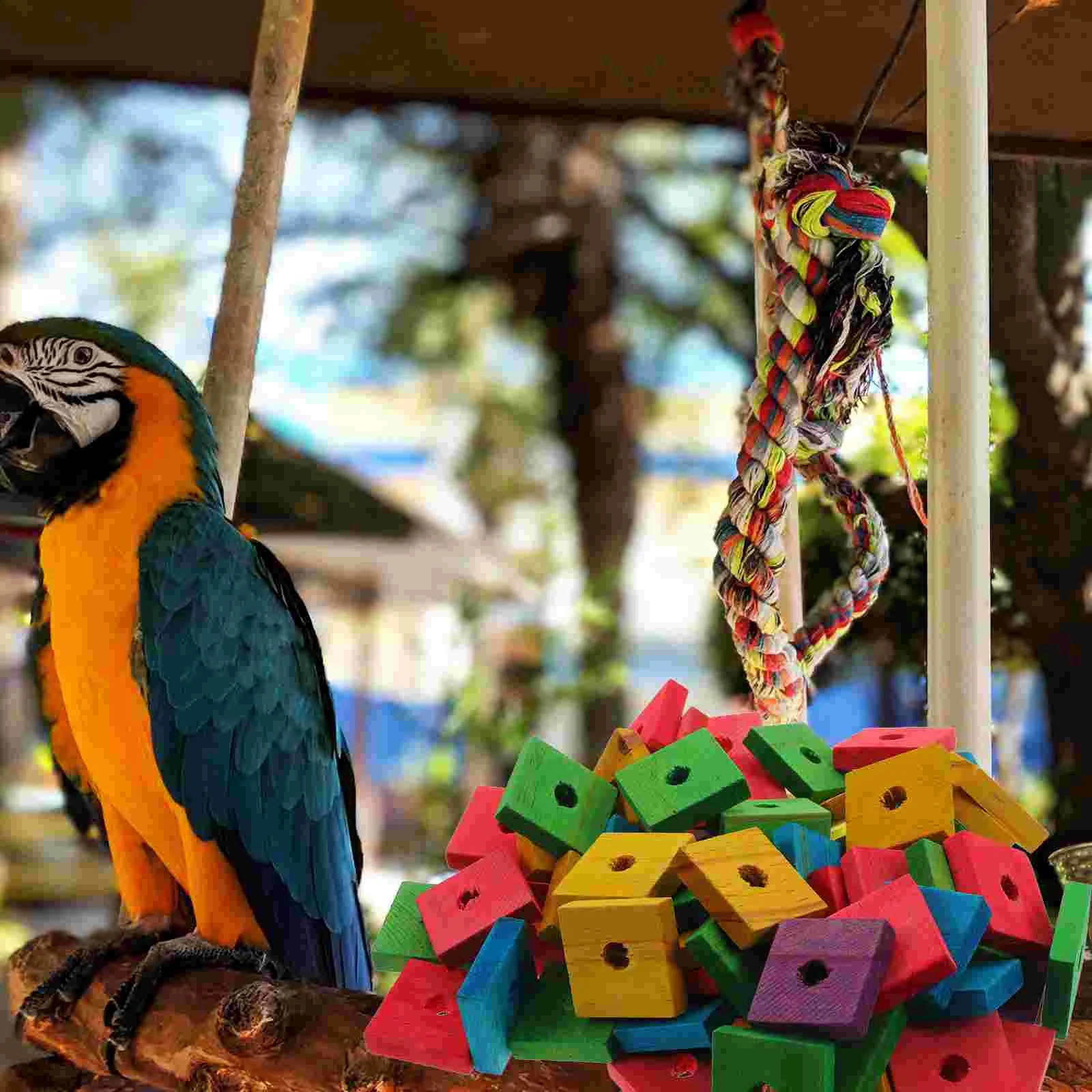 Parrot Wooden Chip Toys Bird Playing Toys Parrot Bite Toys Natural Wooden DIY Parrot Toy Game Supplies Mix-Color Random 250121