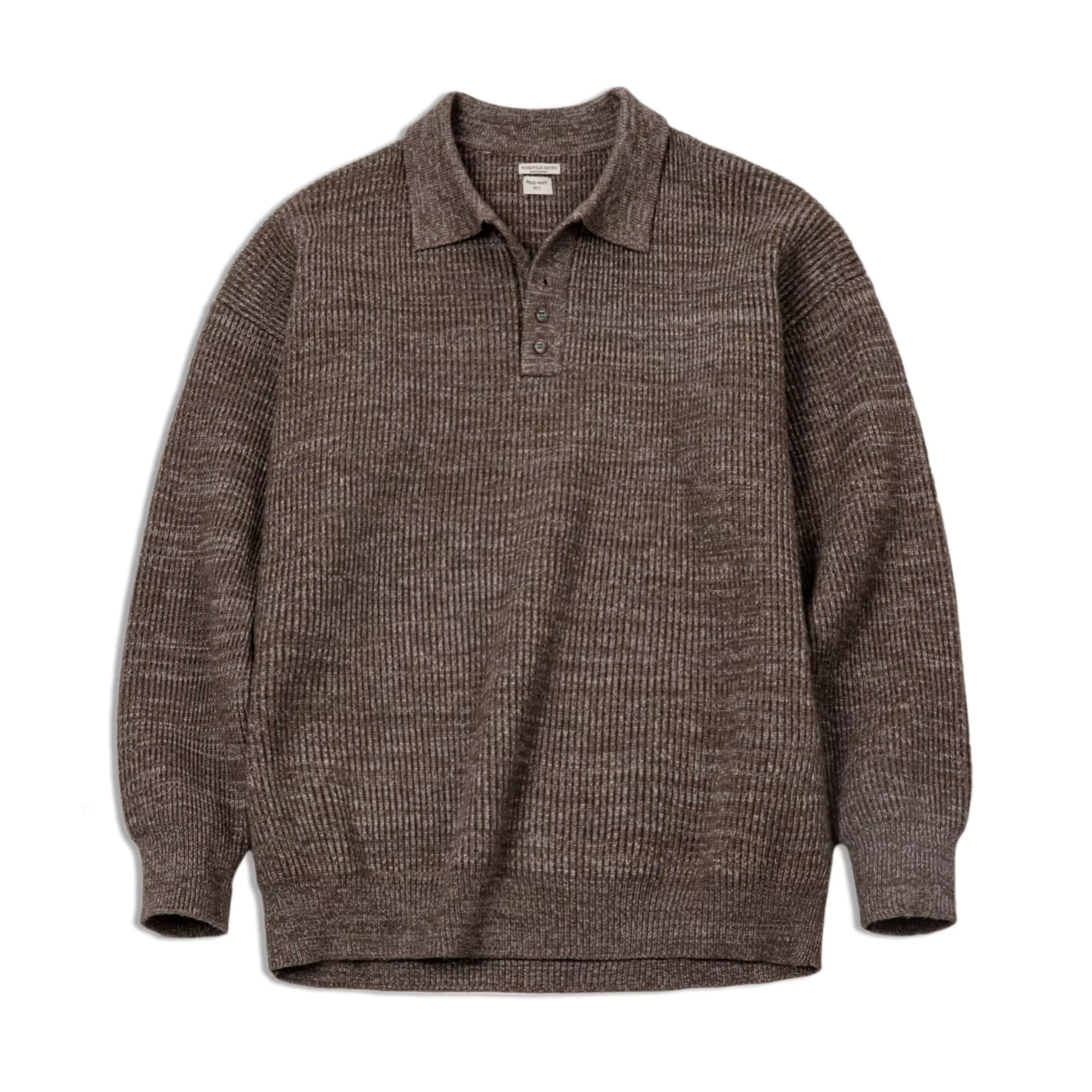 Maden Retro Knitted Polo Shirt Loose Coffee Color Lapel Sweater Autumn Winter Men's Uncle Fu Jumper Casual Knitwear