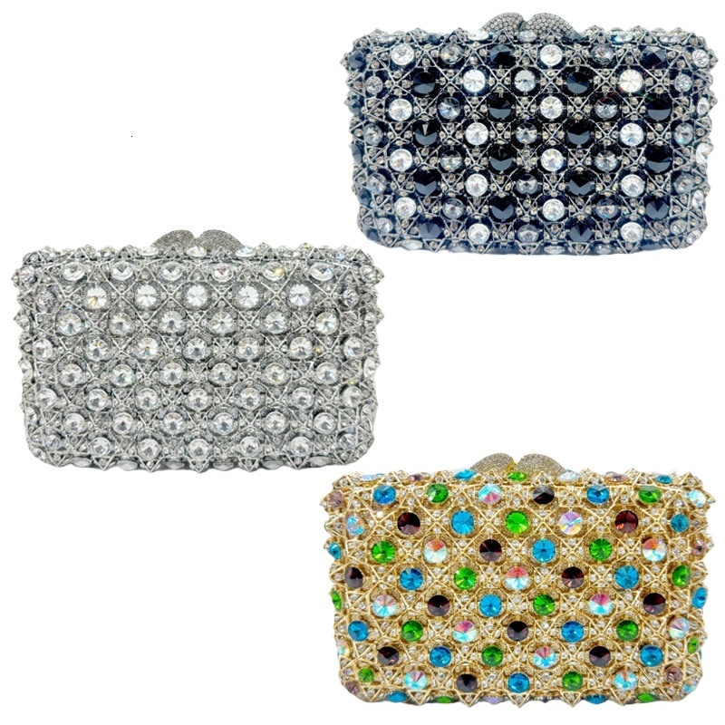 Ladies' Handmade Diamond Studded Dinner Bag, Metal Crystal Glass Handbag, Wedding Banquet Bag