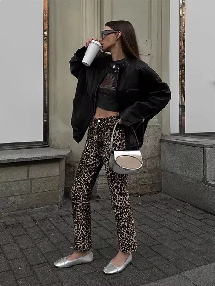 Fashion Leopard Print Slim Pencil Pants For Women High Waist Zipper Bodycon Trousers Chic Female Commuting Streetwear 250122