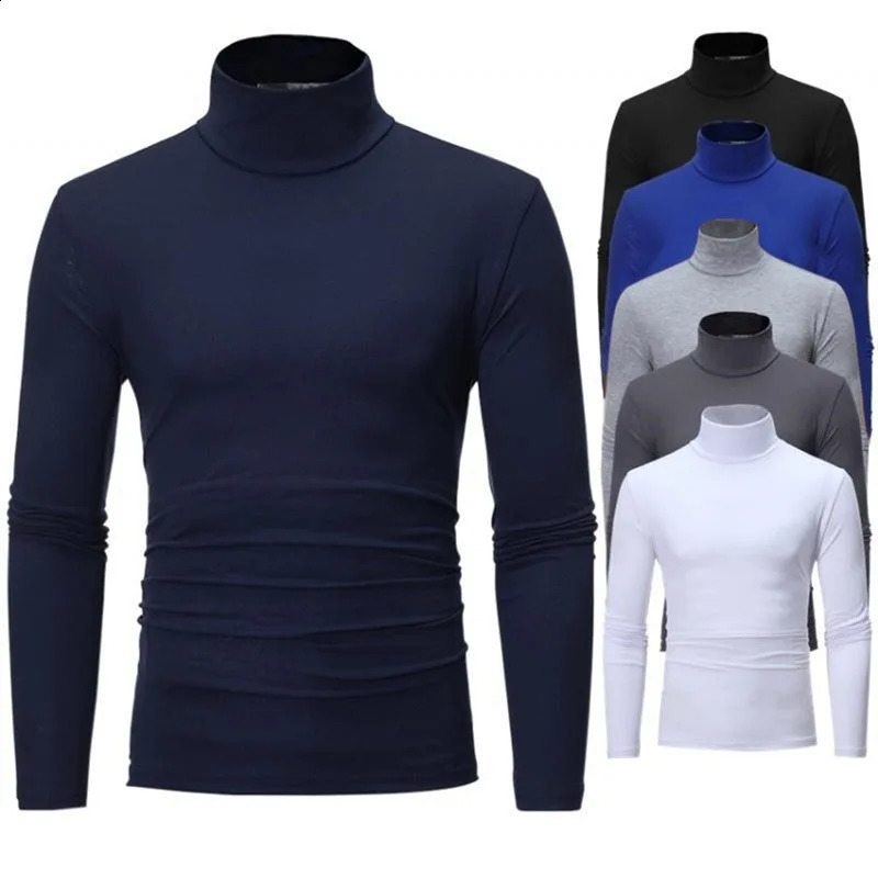 Autumn Winter Mens High Neck Tshirt Slim Fit Fashion Elastic Long Sleeve Cotton Casual Breathable Apparel Pullover 250108