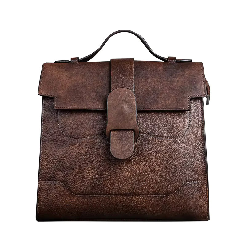 Vintage Women Genuine Backpack Solid Pattern First Layer Cowhide Travel Bags Retro Real Cow Leather Double Shoulder Bag