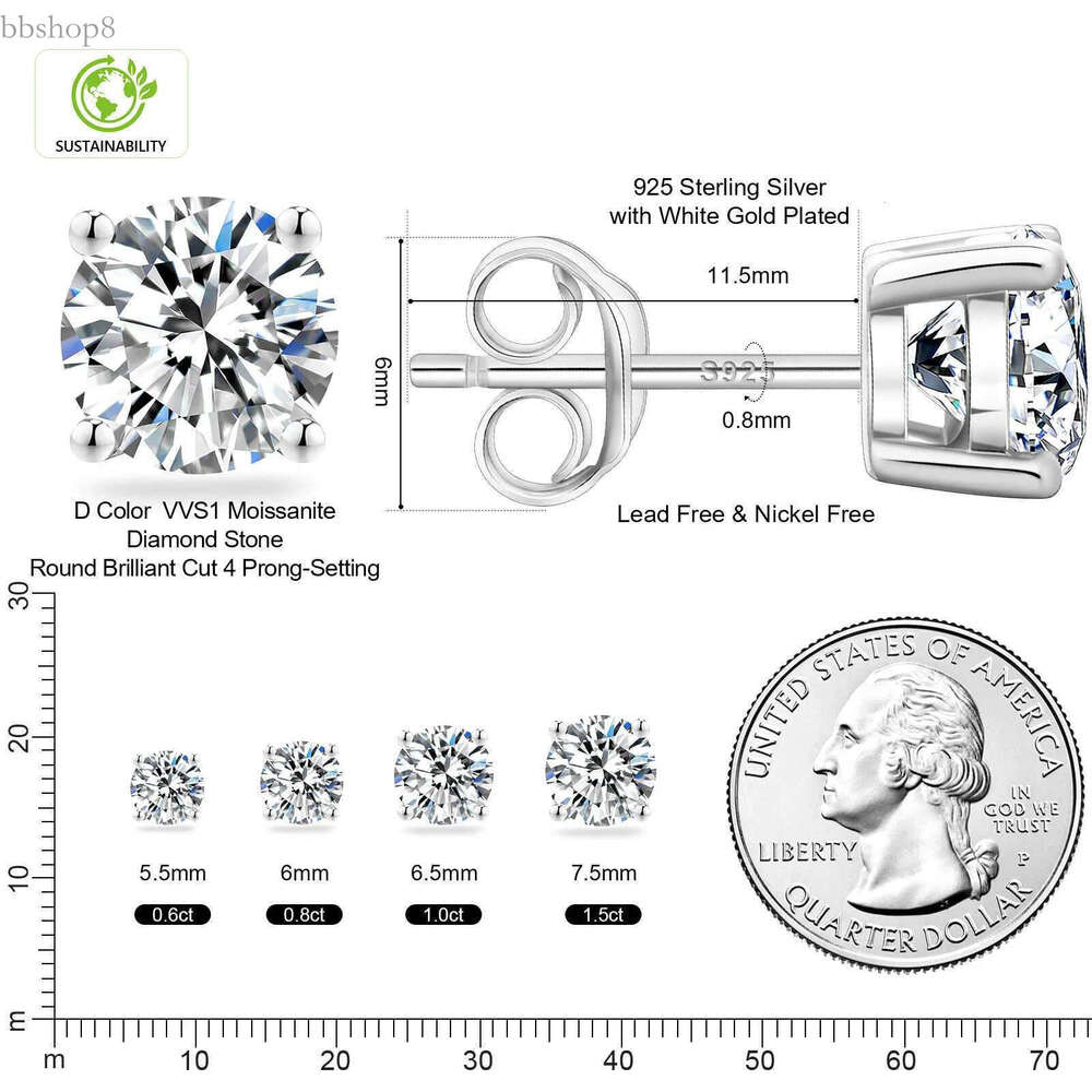 0.5CT 1CT 2CT 3CT Gold Plated Earring Jewelry Sterg Sier GRA VVS Moissanite Dia Ear Stud for Men Women